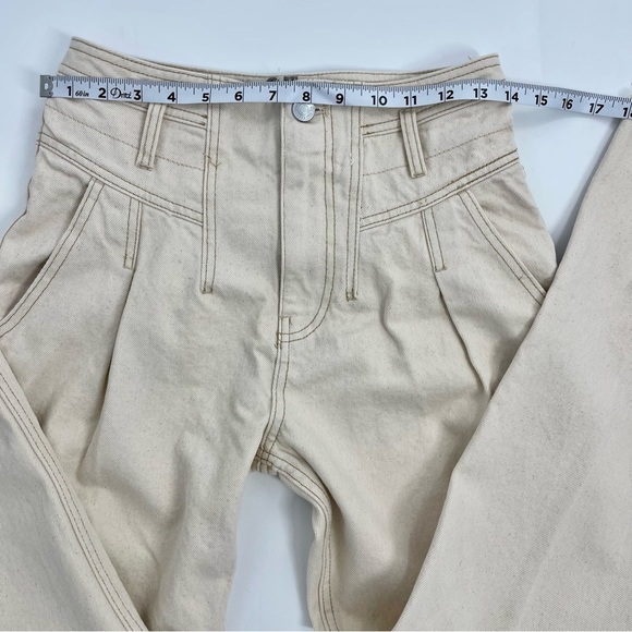 Free People‎ Pleated Carrot Jeans In Cream Cotton Ecru High Waisted Raw Hem 25 - Picture 7 of 13
